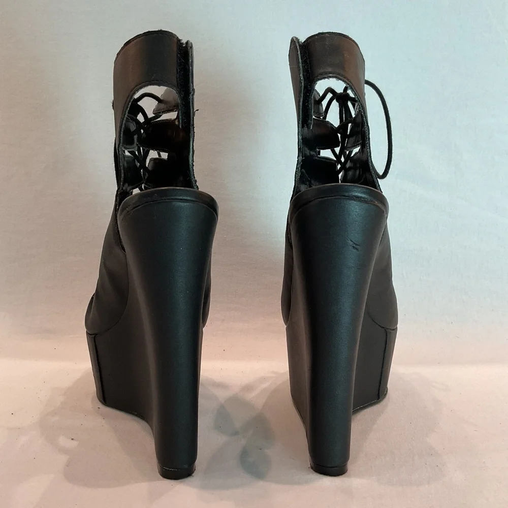 NASTY GAL Black Lace Up Gladiator Platform Wedge Boots Whimsigoth Punk Bold Sz 6